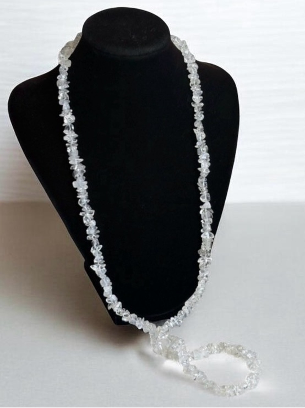 Vintage 80s Avon Semi-Precious Quartz 36" Layering Necklace w Velvet Bag NIB
